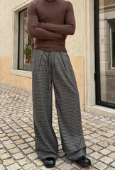 Vintage Plaid Pleated Wide Leg Casual Pants