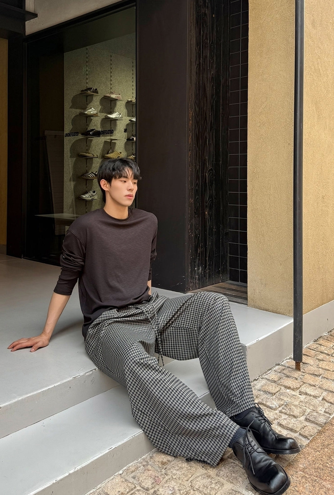 Vintage Plaid Pleated Wide Leg Casual Pants