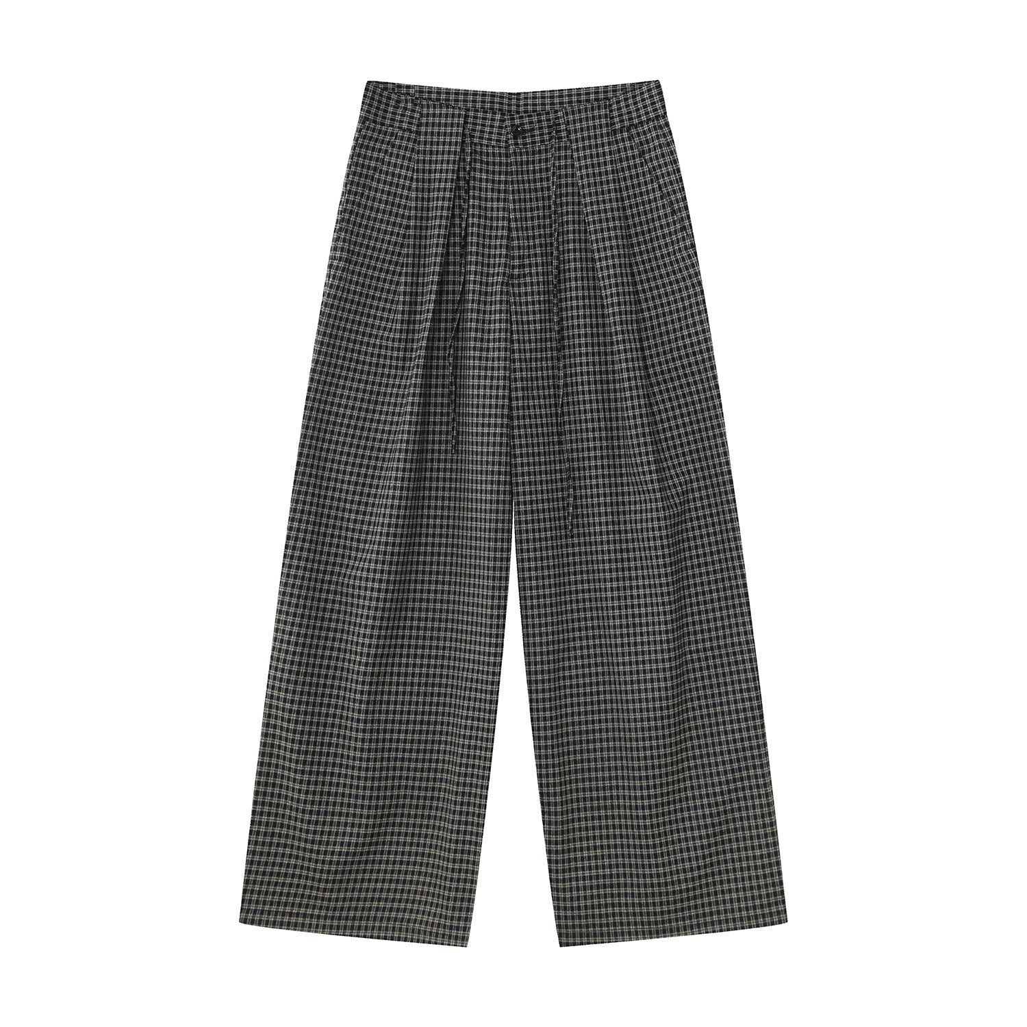 Vintage Plaid Pleated Wide Leg Casual Pants