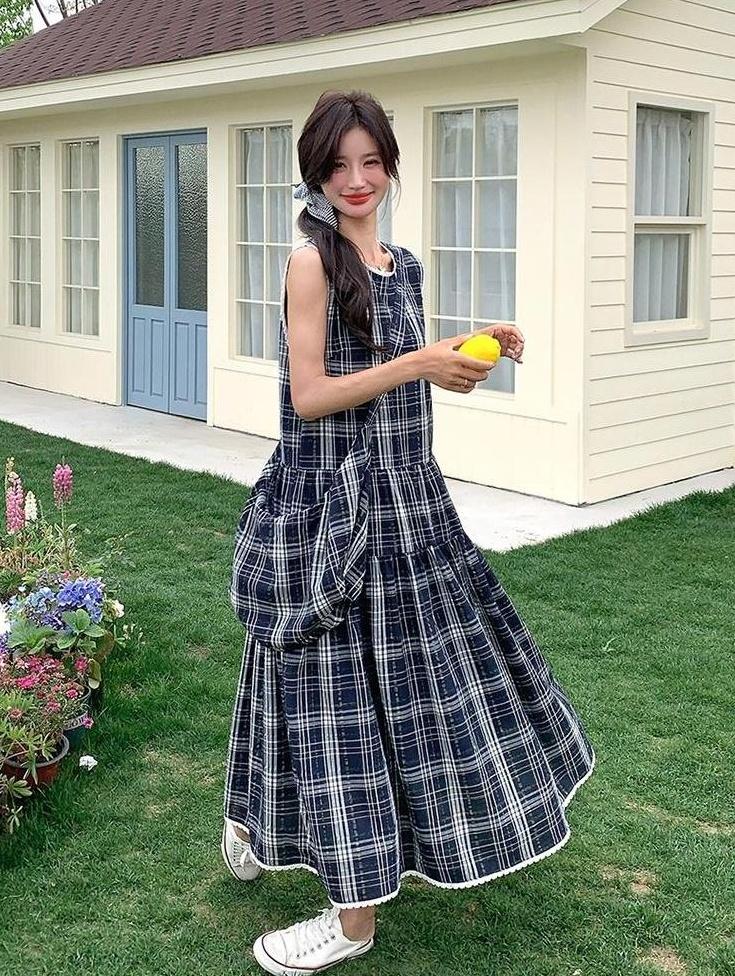 Vintage Plaid Sleeveless Dress