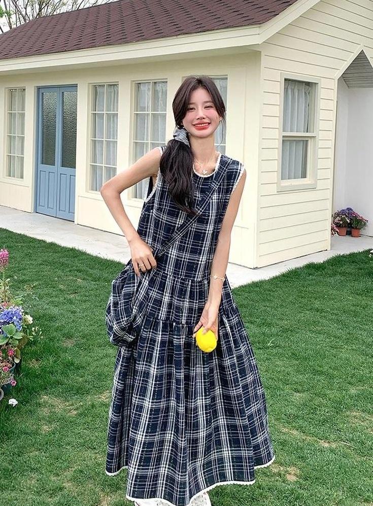 Vintage Plaid Sleeveless Dress