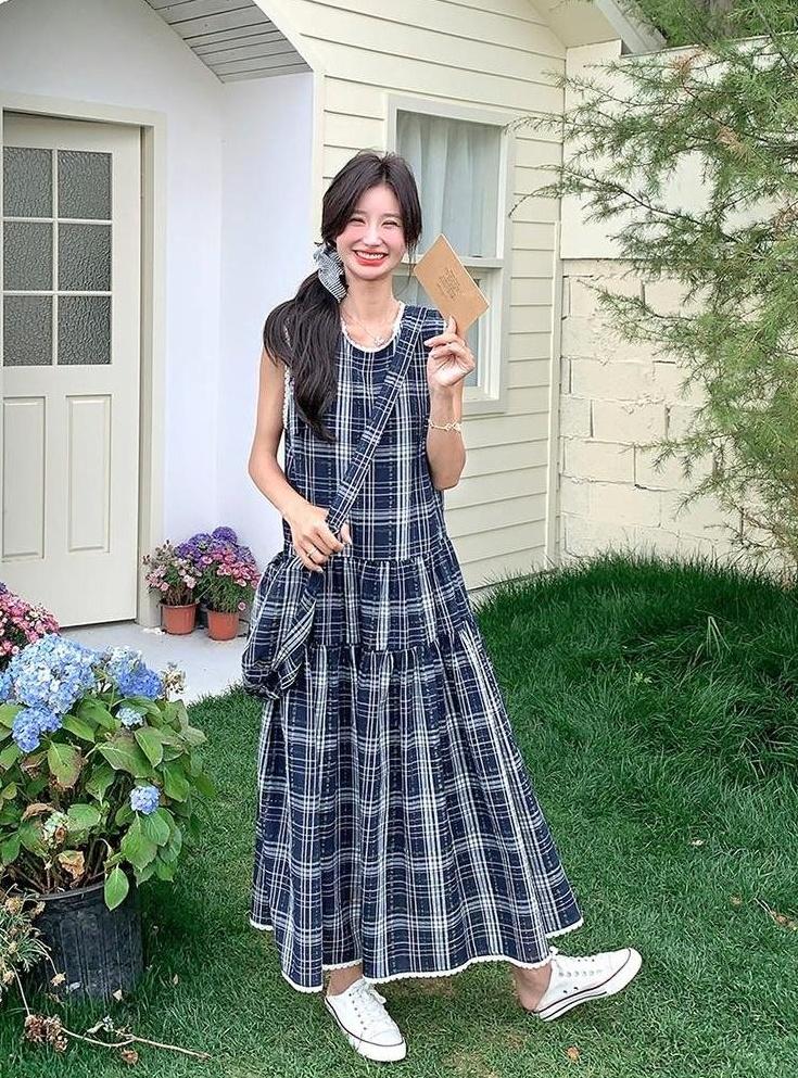 Vintage Plaid Sleeveless Dress