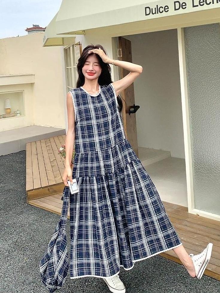 Vintage Plaid Sleeveless Dress