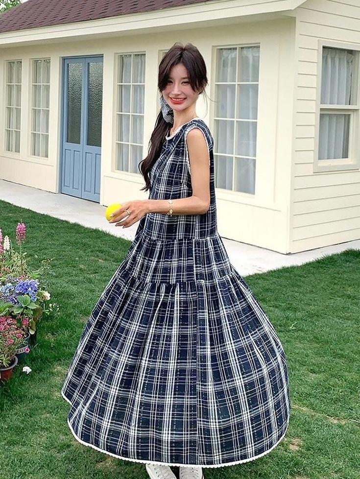 Vintage Plaid Sleeveless Dress