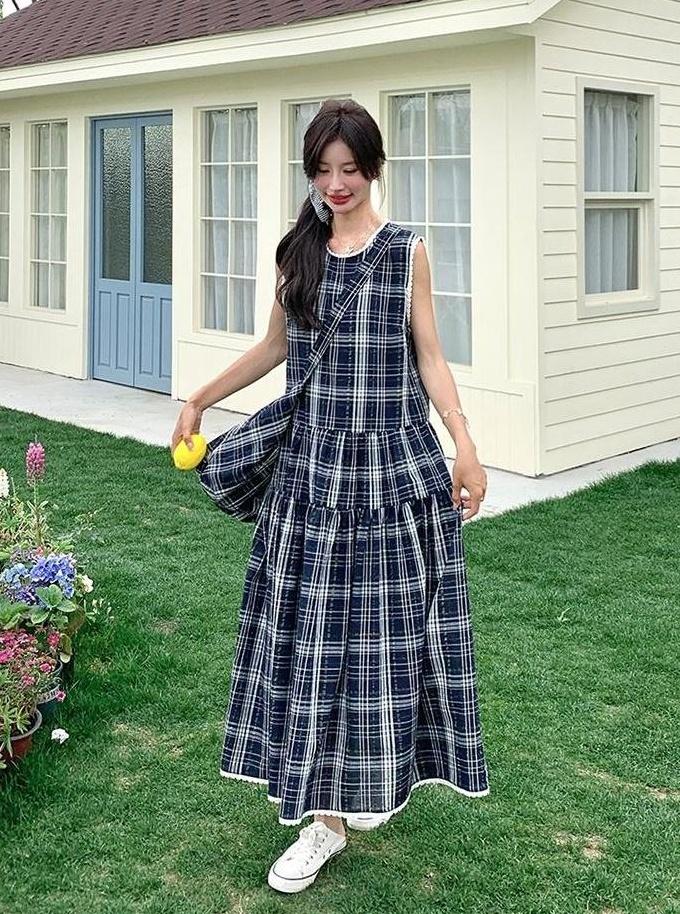 Vintage Plaid Sleeveless Dress