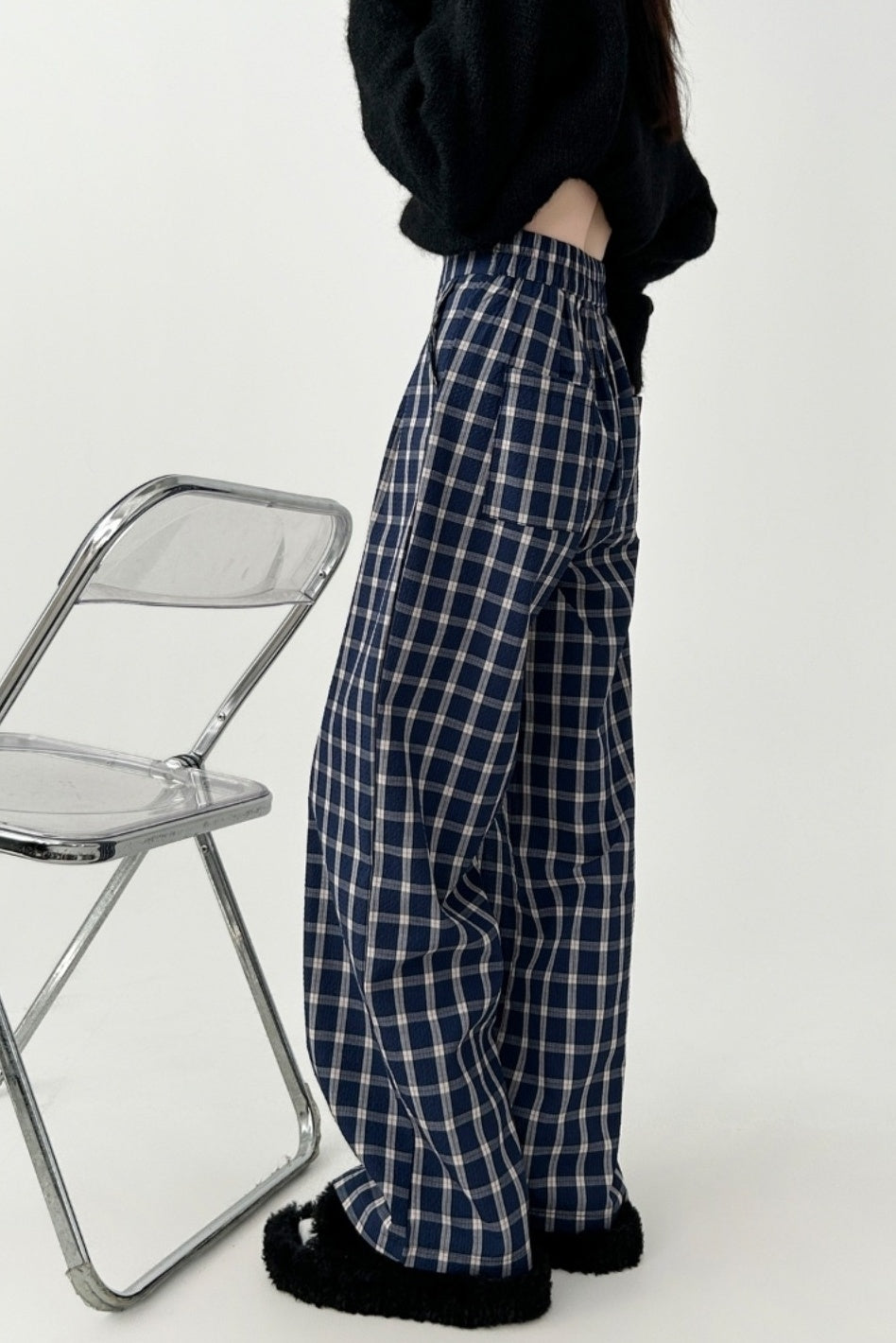 Vintage Plaid Wide Leg Casual Trousers