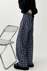 Vintage Plaid Wide Leg Casual Trousers
