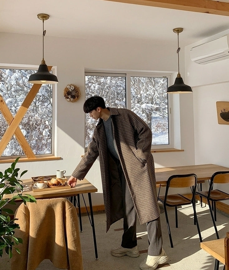 Vintage Plaid Coat Long Relaxed Fit