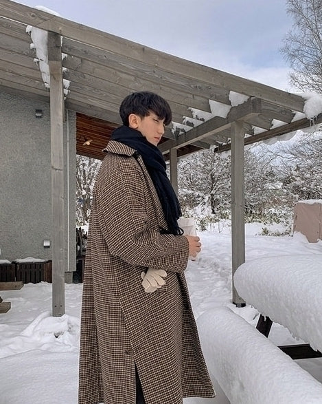 Vintage Plaid Coat Long Relaxed Fit