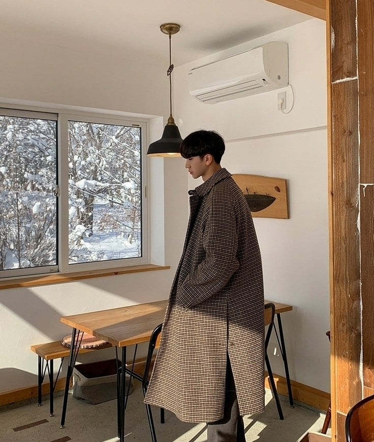 Vintage Plaid Coat Long Relaxed Fit