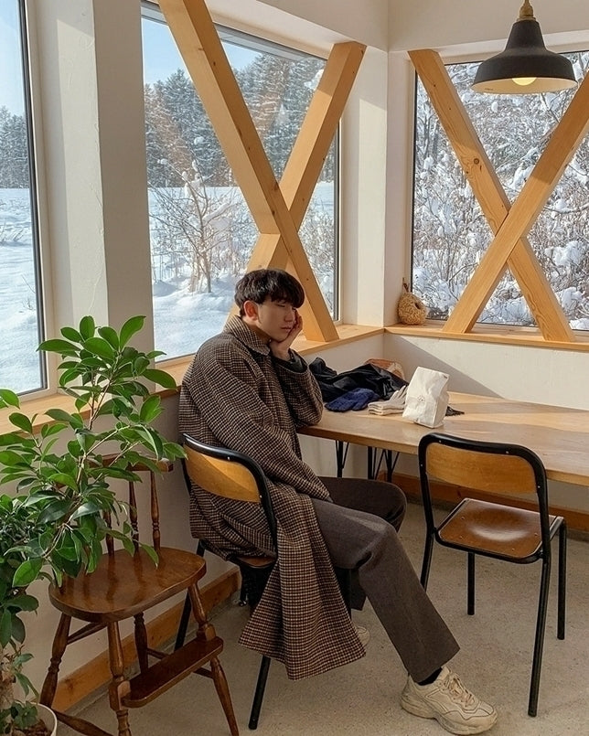 Vintage Plaid Coat Long Relaxed Fit