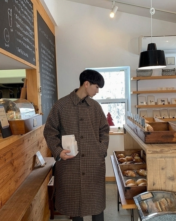 Vintage Plaid Coat Long Relaxed Fit