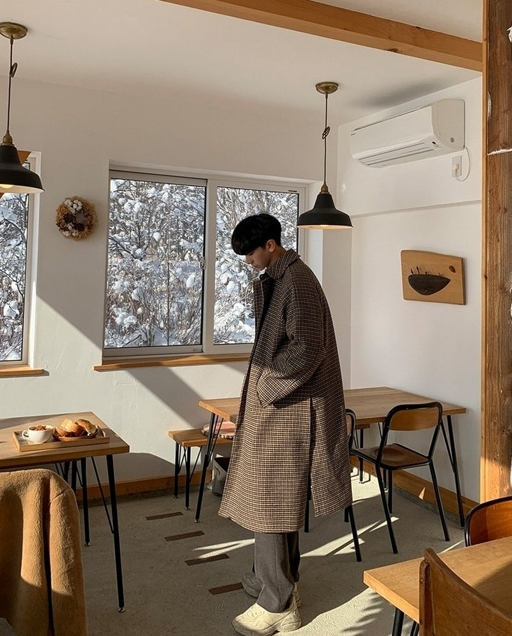 Vintage Plaid Coat Long Relaxed Fit