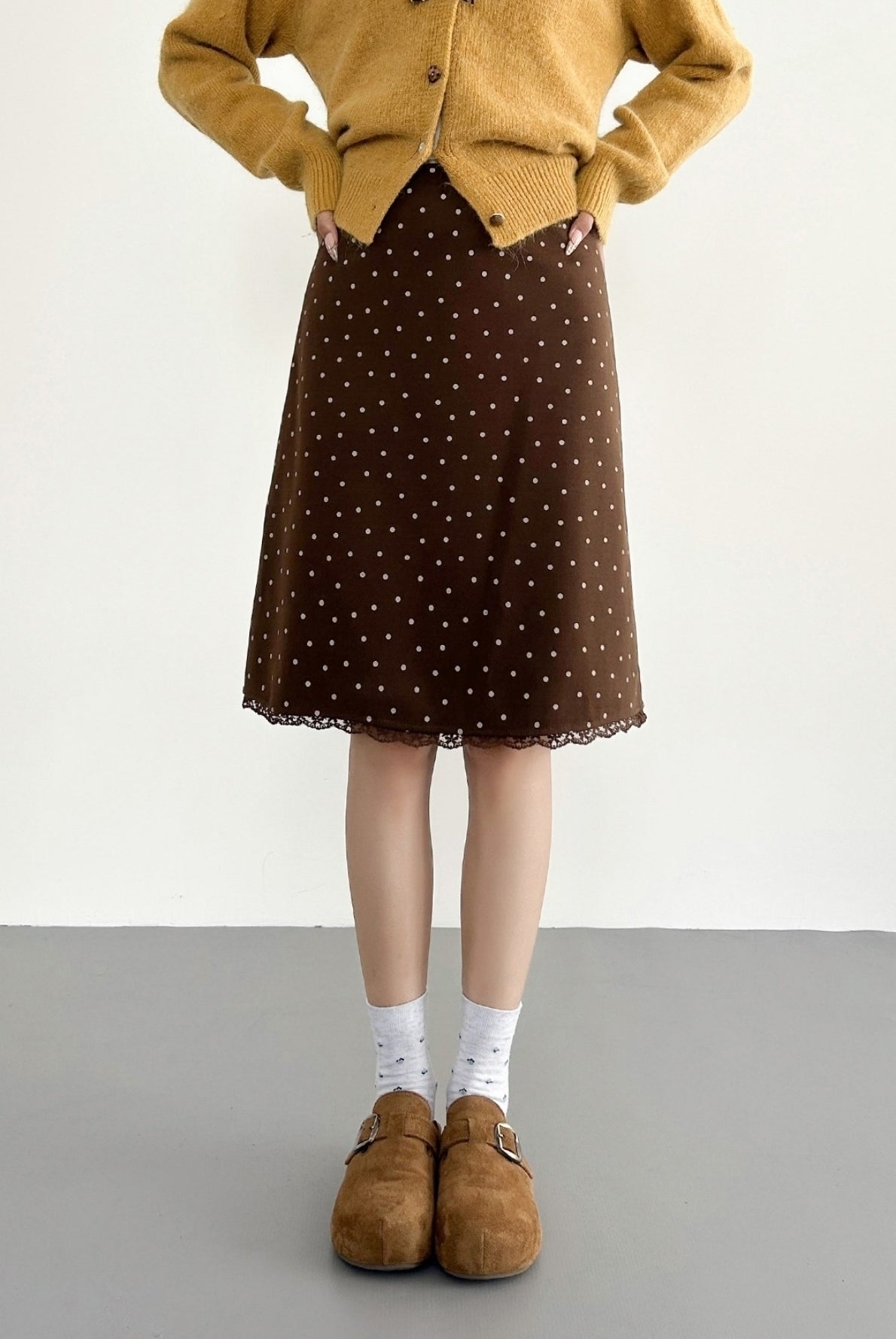 Vintage Polka Dot Lace Patchwork Midi Skirt