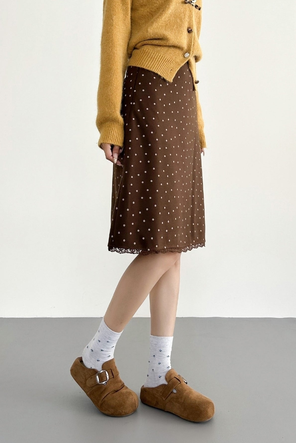 Vintage Polka Dot Lace Patchwork Midi Skirt