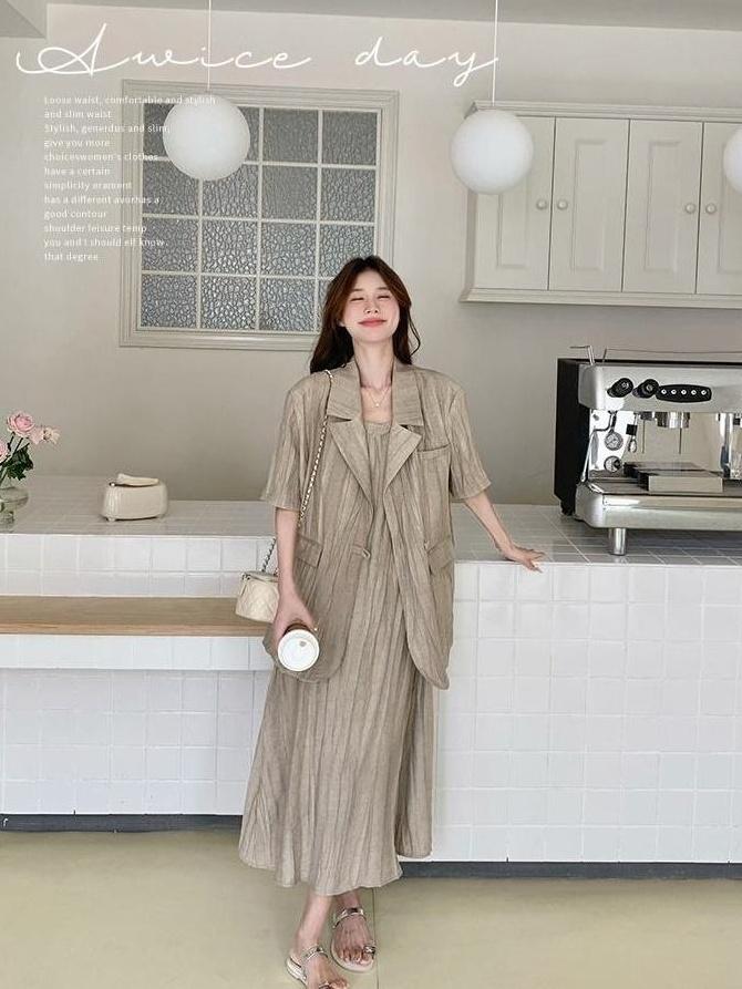 Vintage Relaxed Blazer And Dress Set
