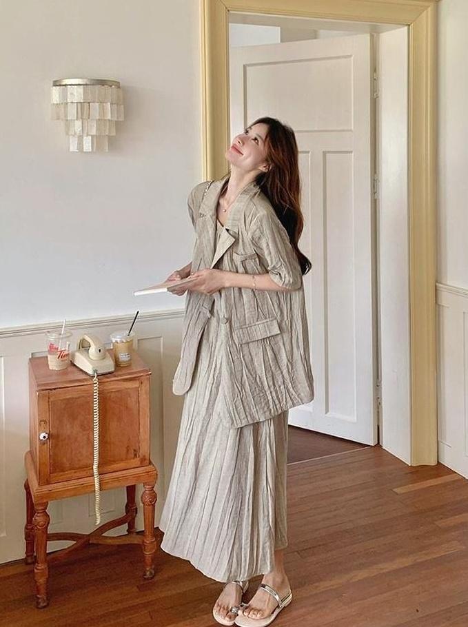 Vintage Relaxed Blazer And Dress Set