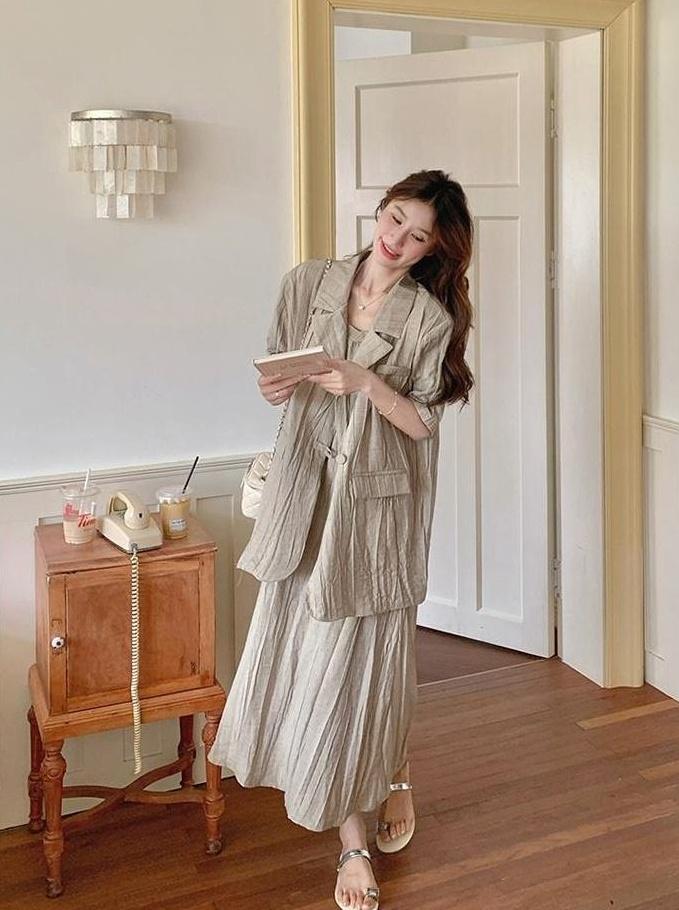 Vintage Relaxed Blazer And Dress Set