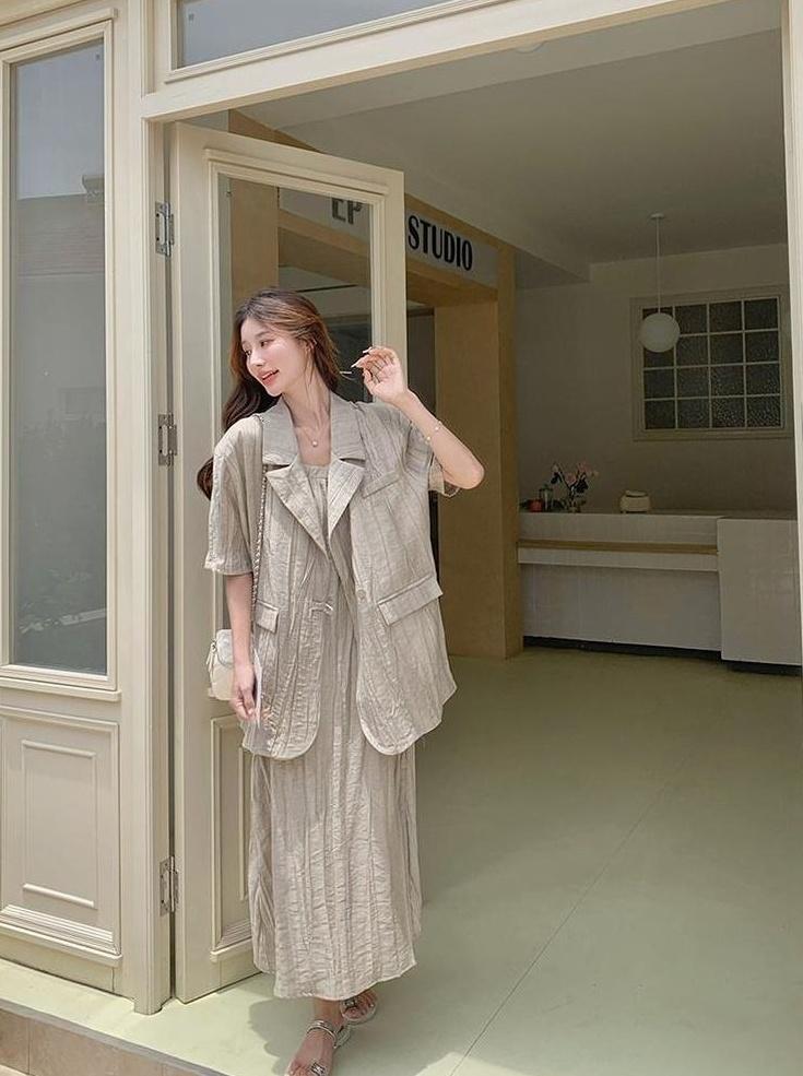 Vintage Relaxed Blazer And Dress Set