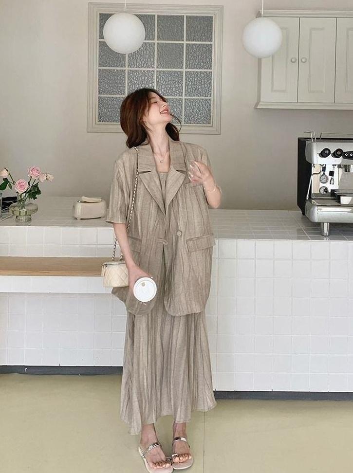 Vintage Relaxed Blazer And Dress Set