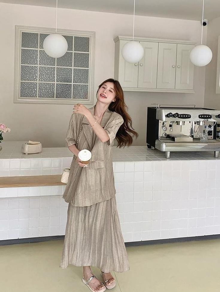 Vintage Relaxed Blazer And Dress Set