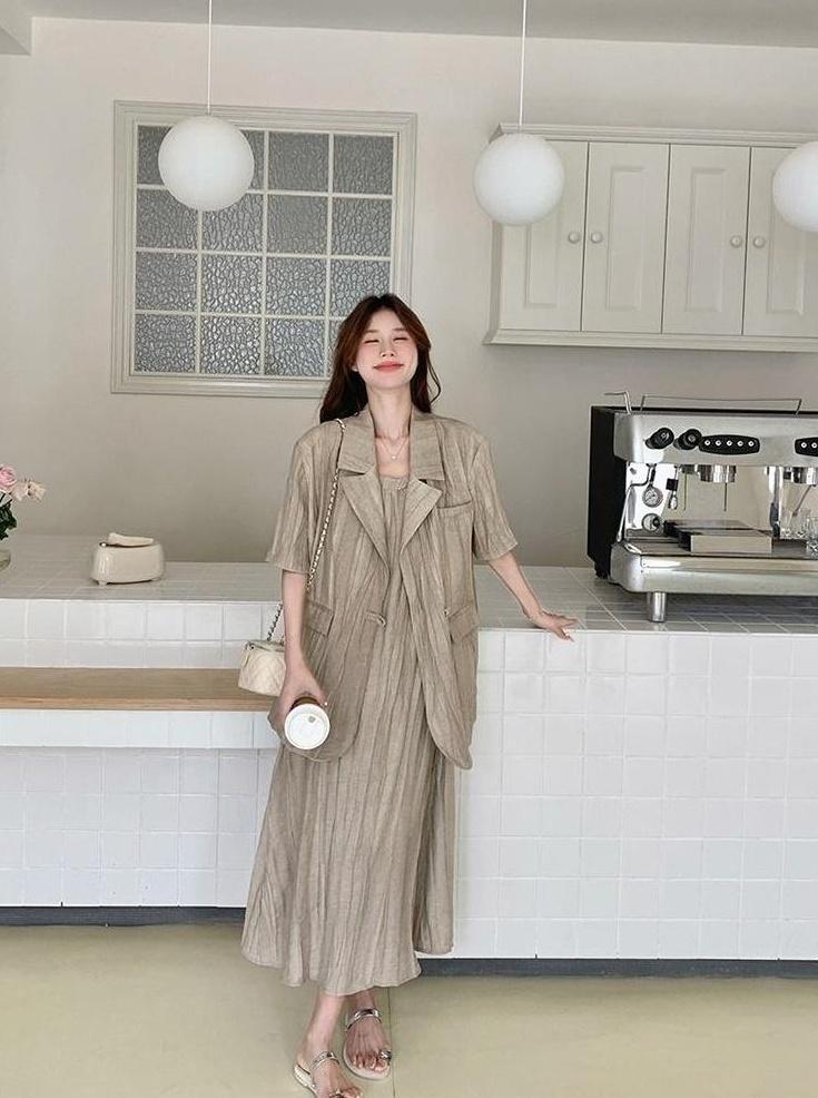 Vintage Relaxed Blazer And Dress Set