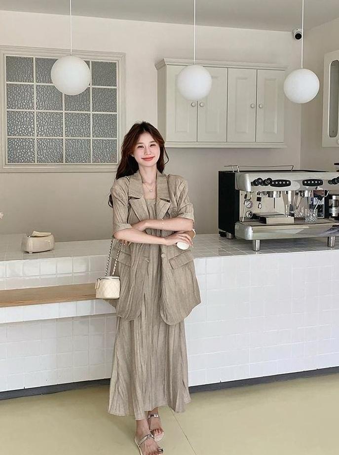 Vintage Relaxed Blazer And Dress Set