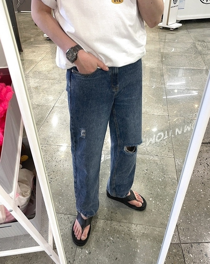 Vintage Relaxed Fit Distressed Denim Jeans