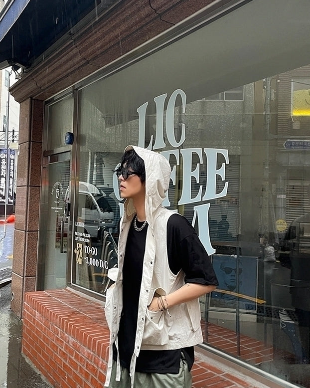 Vintage Retro Sleeveless Hooded Vest Jacket