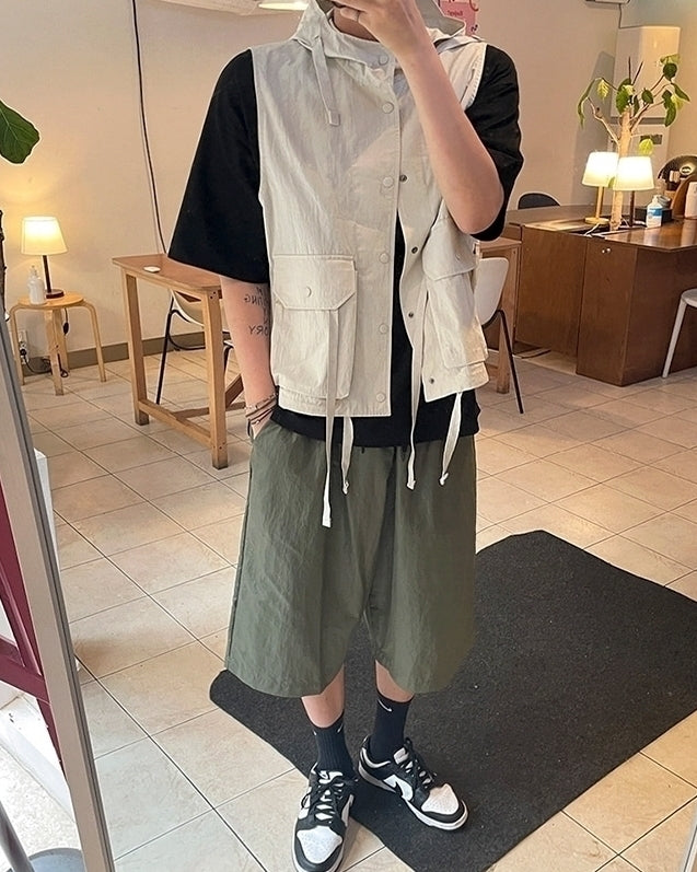 Vintage Retro Sleeveless Hooded Vest Jacket