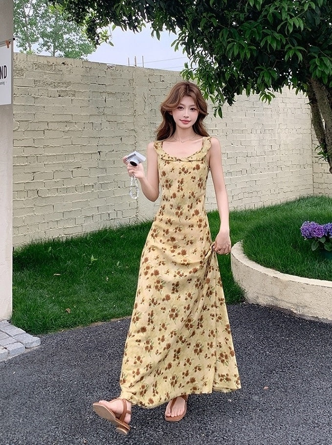 Vintage Rose Print Romantic French Style Sundress