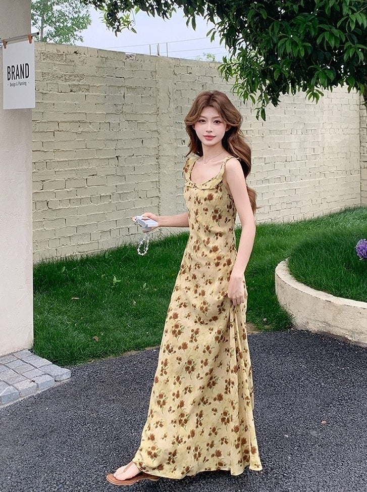 Vintage Rose Print Romantic French Style Sundress