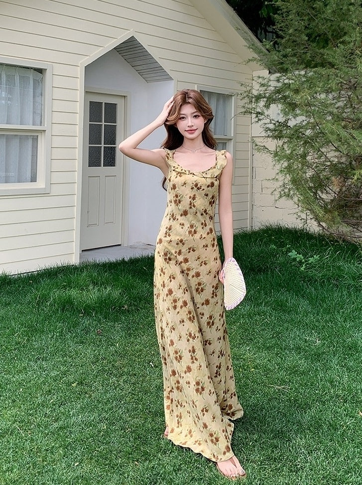Vintage Rose Print Romantic French Style Sundress