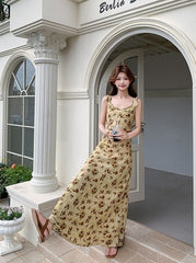 Vintage Rose Print Romantic French Style Sundress