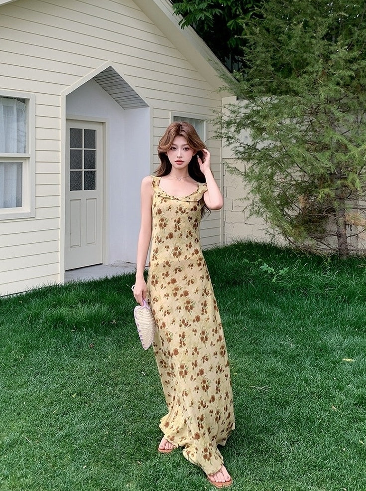 Vintage Rose Print Romantic French Style Sundress