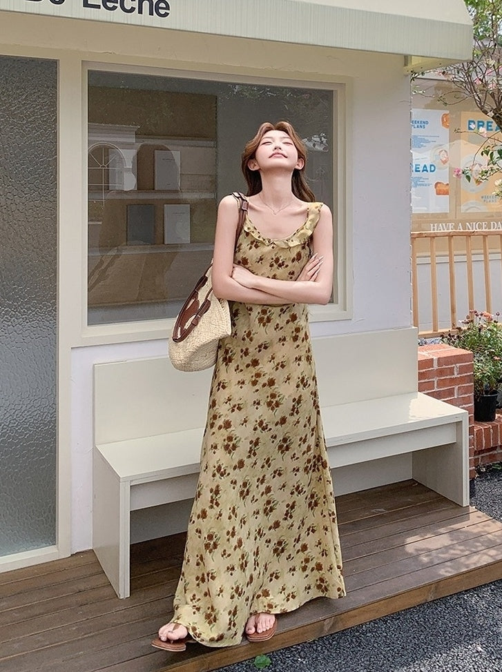 Vintage Rose Print Romantic French Style Sundress