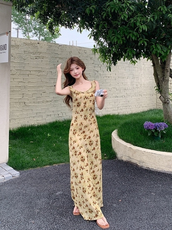 Vintage Rose Print Romantic French Style Sundress