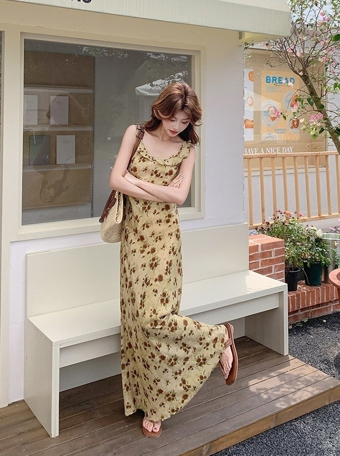 Vintage Rose Print Romantic French Style Sundress