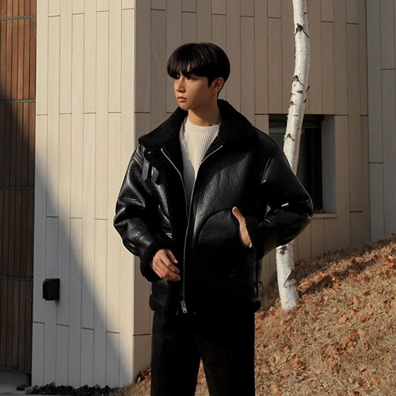 Vintage Lined PU Leather Jacket