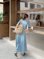 Vintage Slimming Denim Maxi Dress