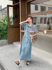 Vintage Slimming Denim Maxi Dress