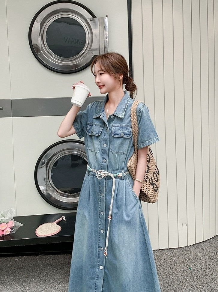 Vintage Slimming Denim Maxi Dress