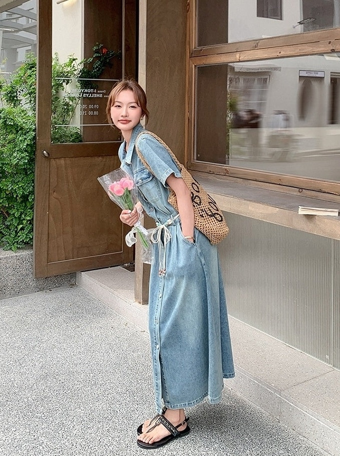 Vintage Slimming Denim Maxi Dress