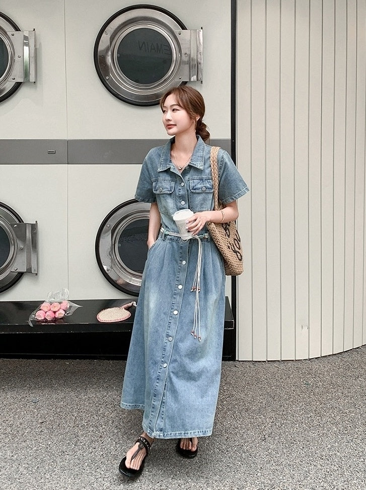 Vintage Slimming Denim Maxi Dress