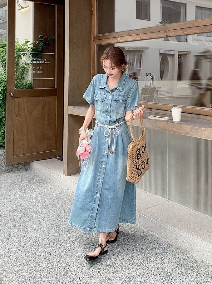 Vintage Slimming Denim Maxi Dress