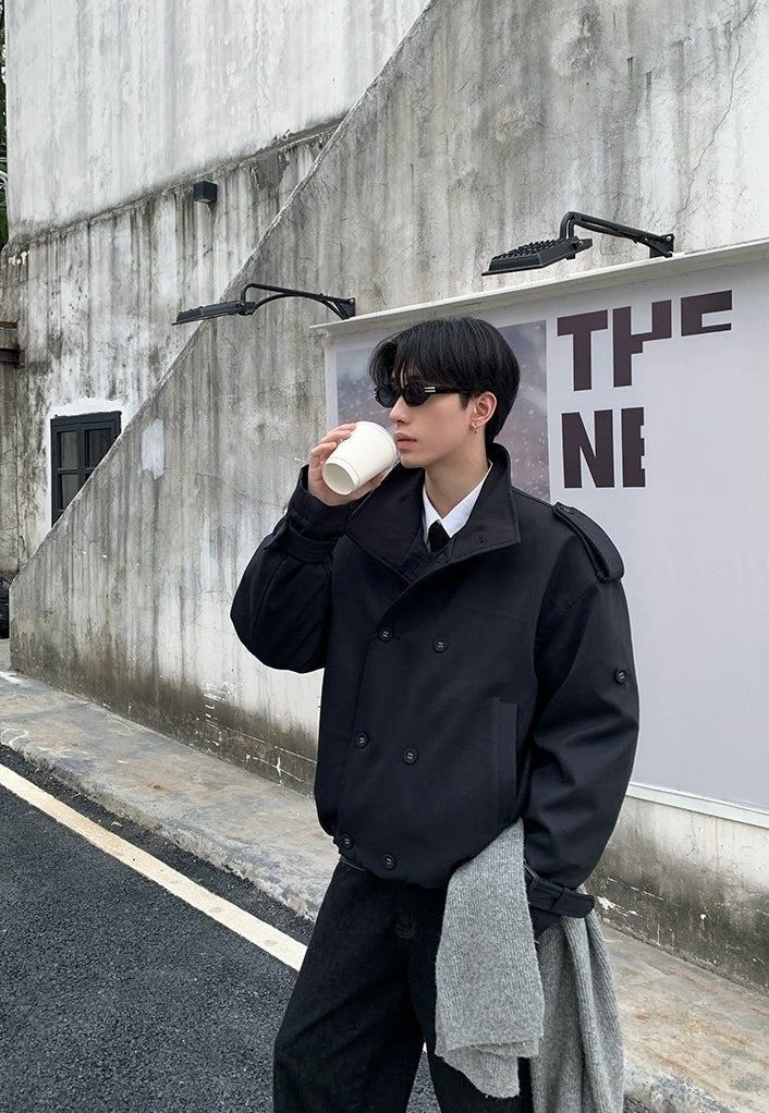 Vintage Stand Collar Double Breasted Short Jacket