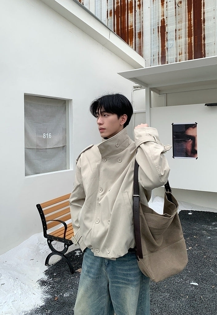 Vintage Stand Collar Double Breasted Short Jacket