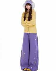 Vintage Star Print Wide Leg Warm Sweatpants