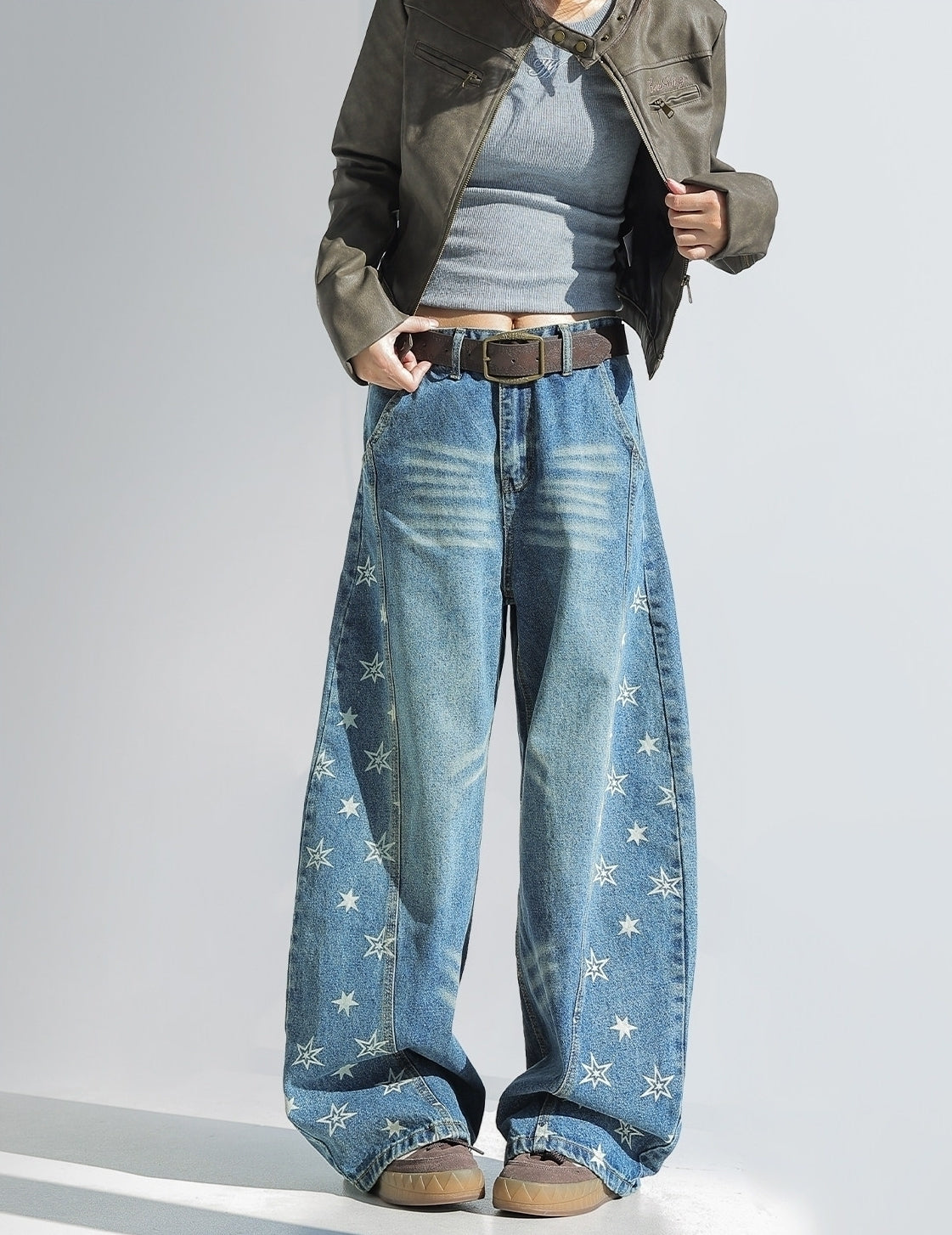 Vintage Star Wash Blue Wide Leg Jeans