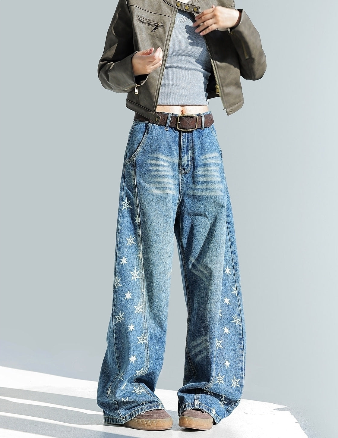 Vintage Star Wash Blue Wide Leg Jeans